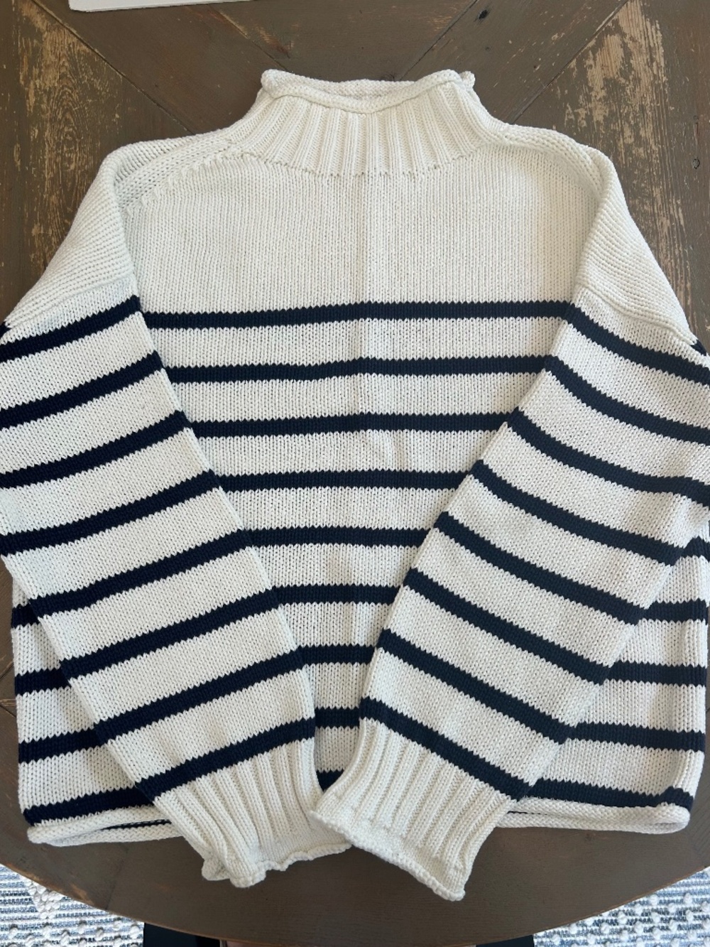 J. Crew Women Cotton Roll Neck Sweater: Ivory with Navy Stripes, Size Small